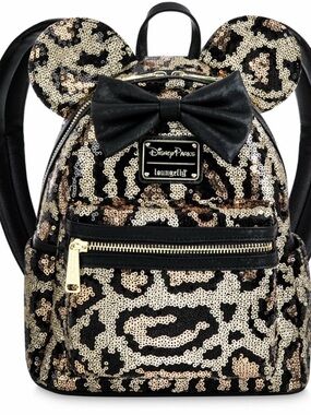 Loungefly Disney Parks Sequin Leopard Mini Backpack in Black and Gold